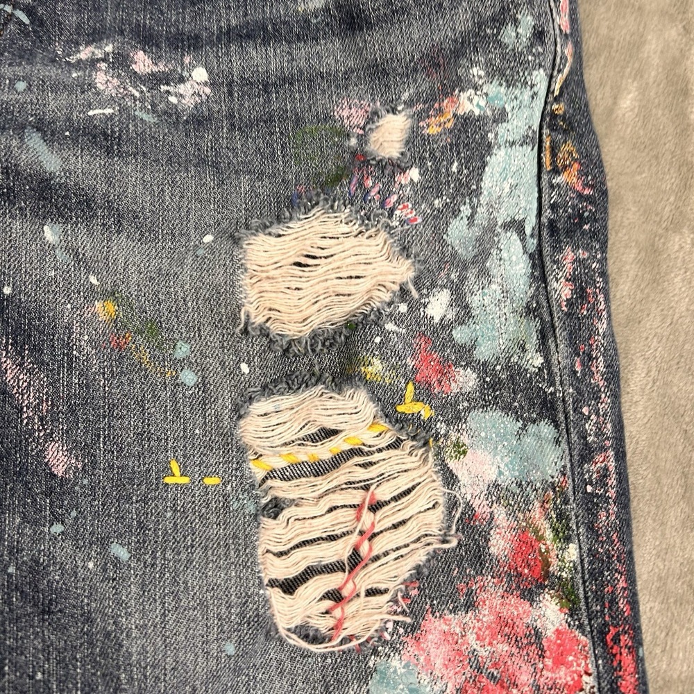 Polo Ralph Lauren Astor Slim Boyfriend Jeans Paint Splatter Distressed Jeans 27 - Picture 14 of 16